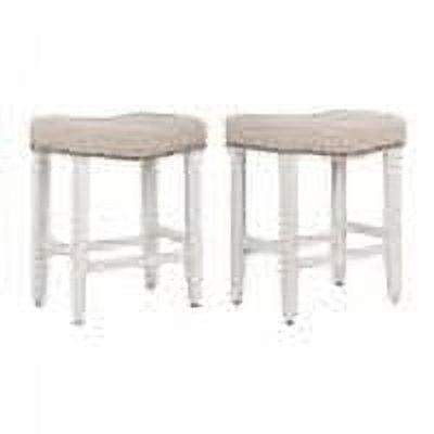 24" Beige Wood Upholstered Saddle Seat Counter Stool Set