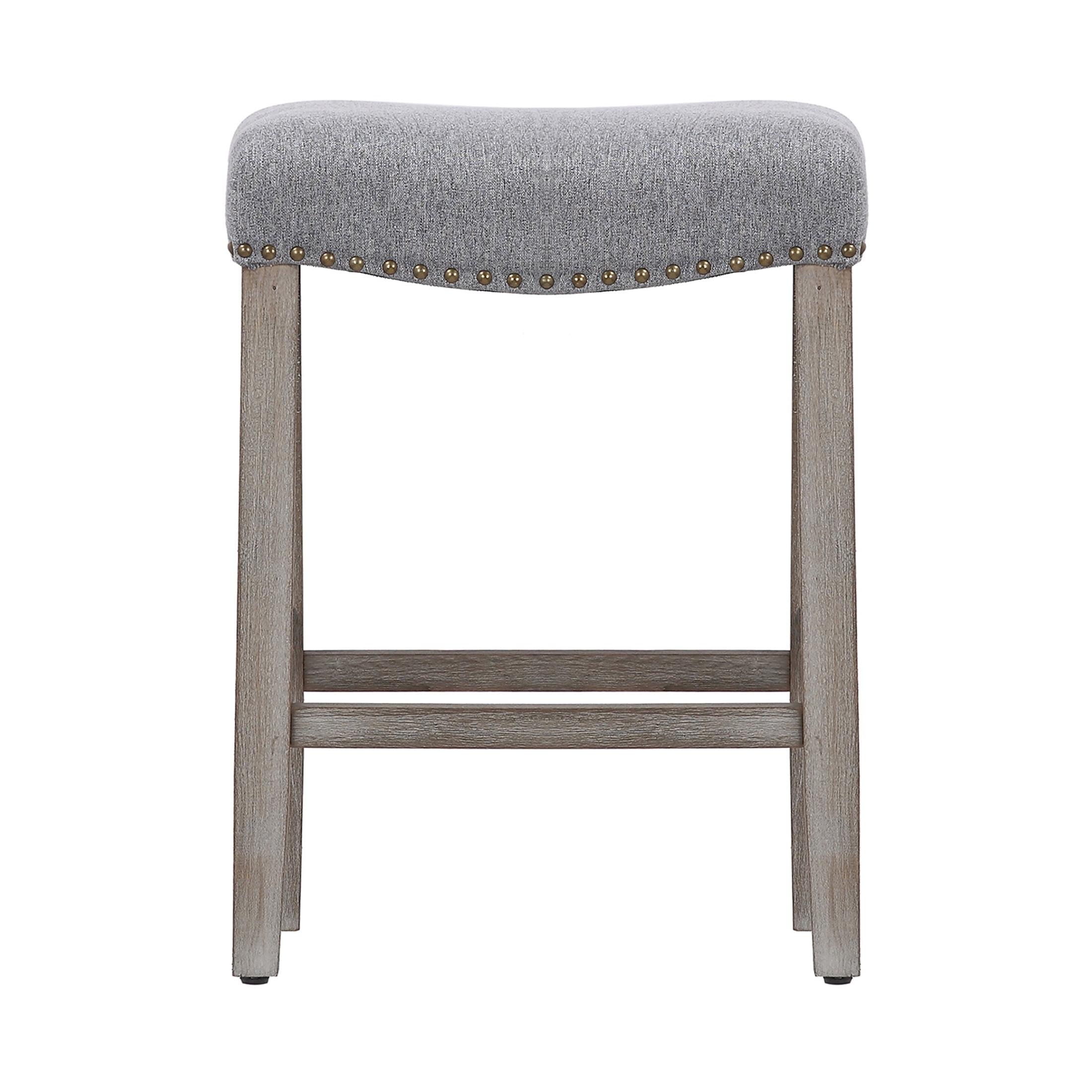 Modern Farmhouse 24" Gray Upholstered Wood Saddle Barstool