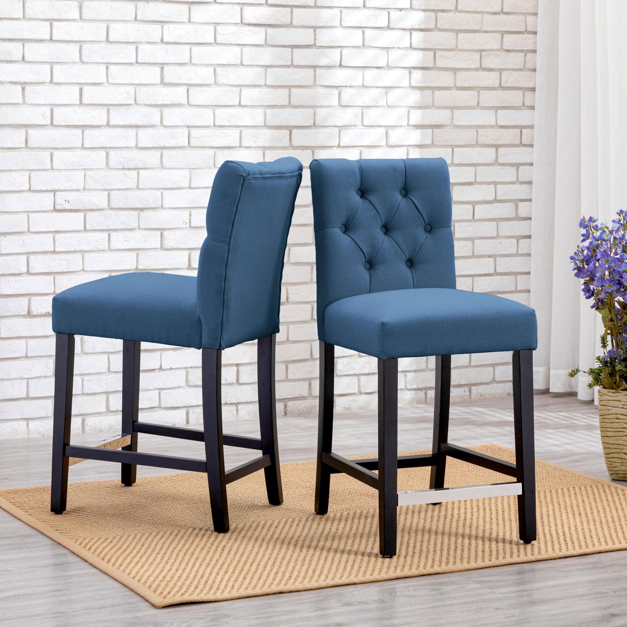 WestinTrends 24" Linen Fabric Tufted Counter Stool (Set of 2), Tea