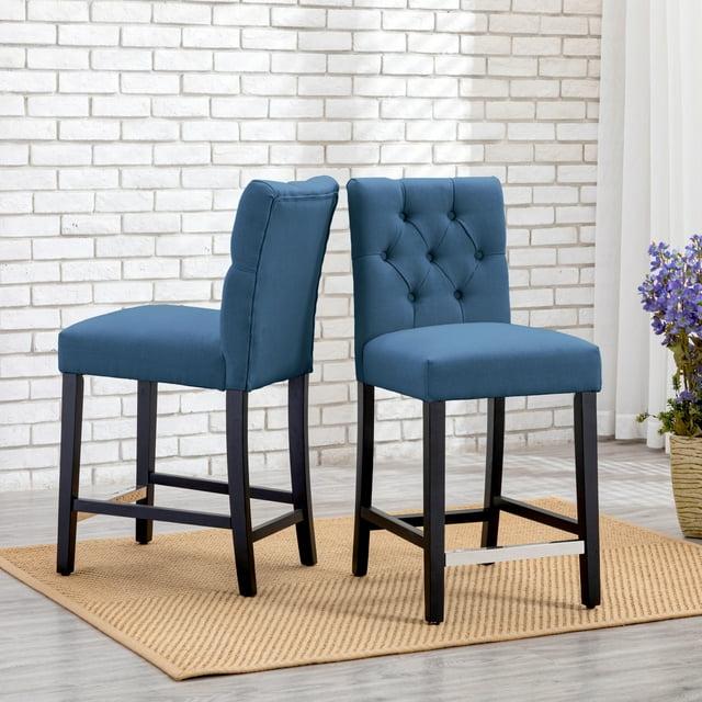 WestinTrends 24" Linen Fabric Tufted Counter Stool (Set of 2), Tea