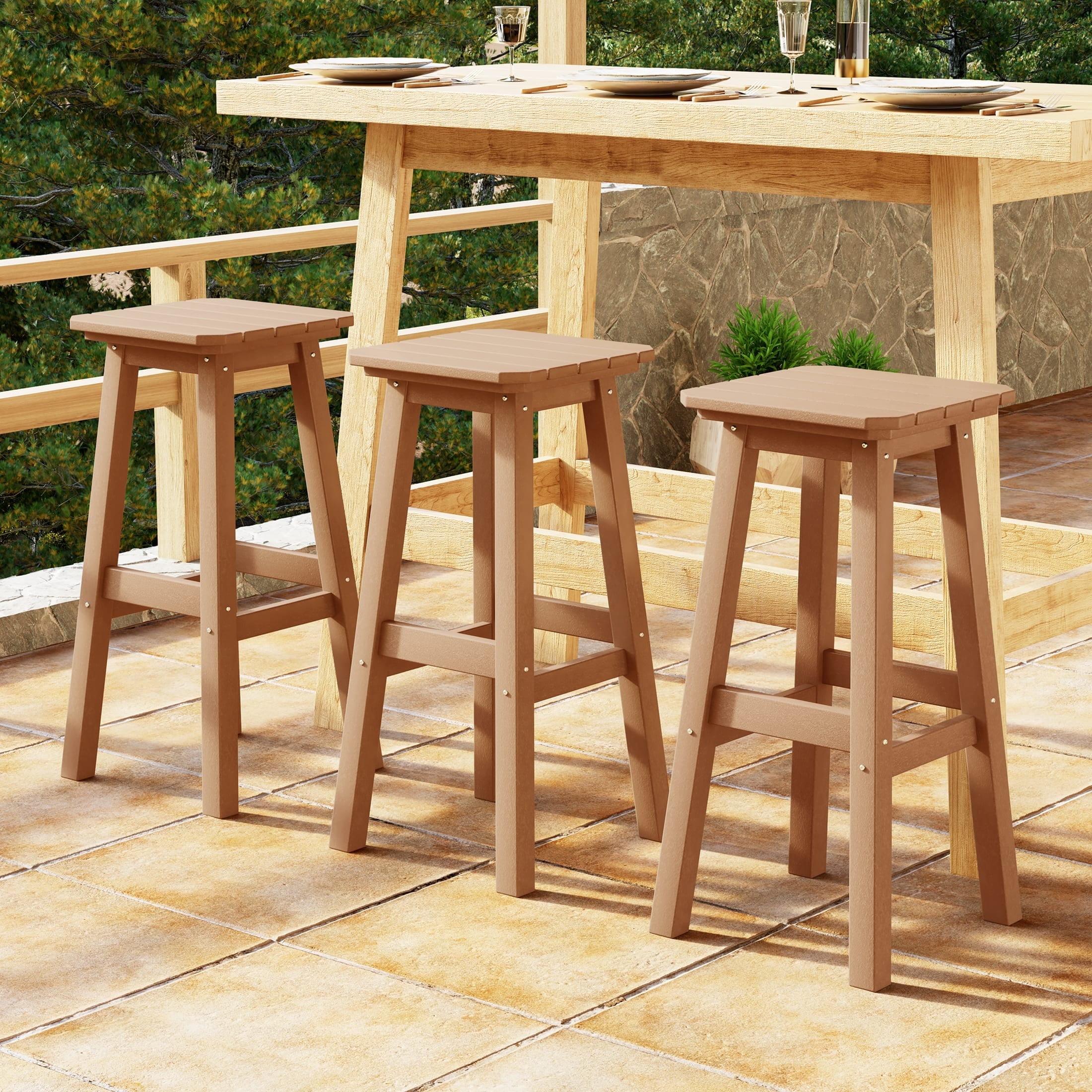 WestinTrends Malibu 29" All Weather Hdpe Outdoor Patio Square Backless Bar Stool (Set of 3), Teak