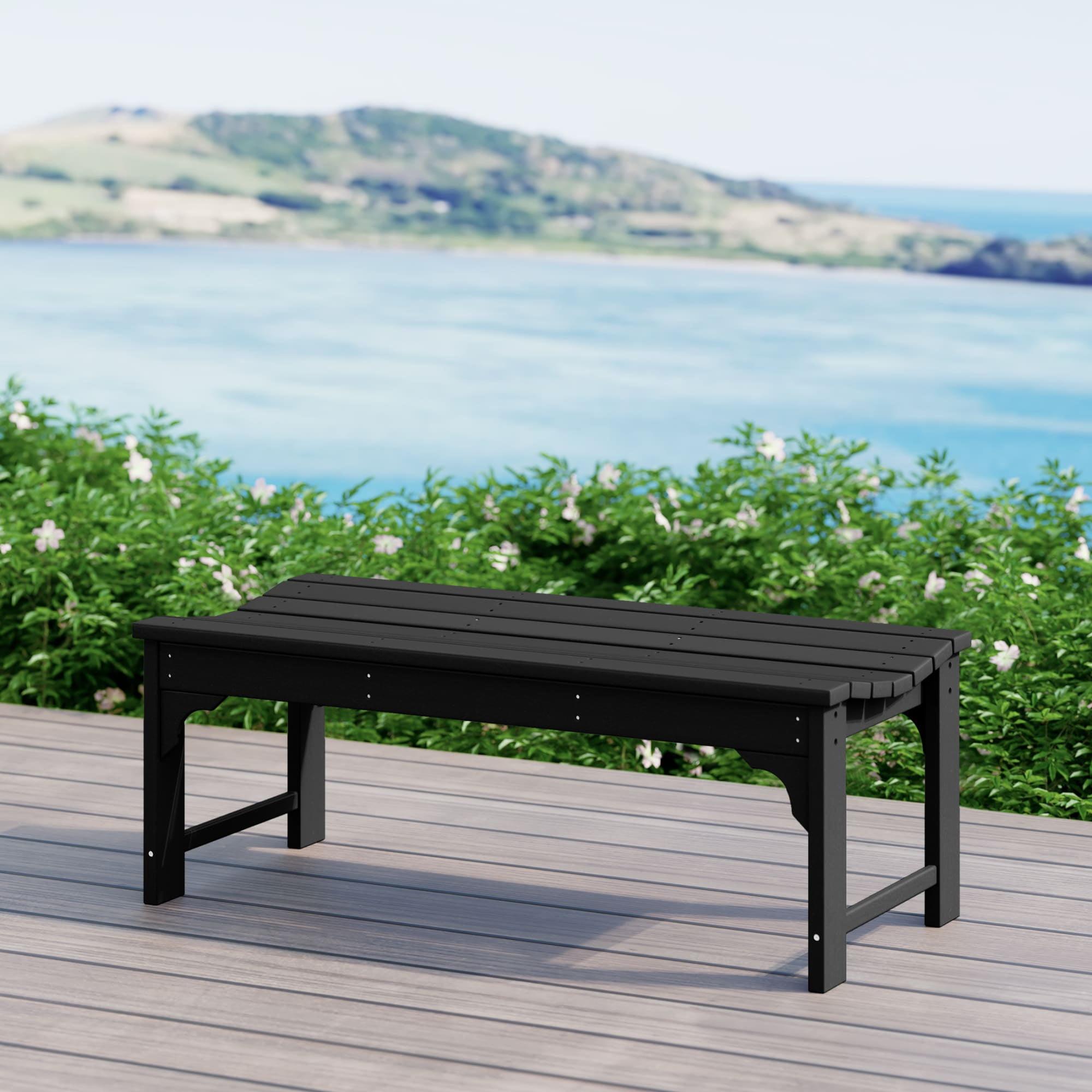 WestinTrends  Backless All-Weather Outdoor Bench for Patio Garden, Black