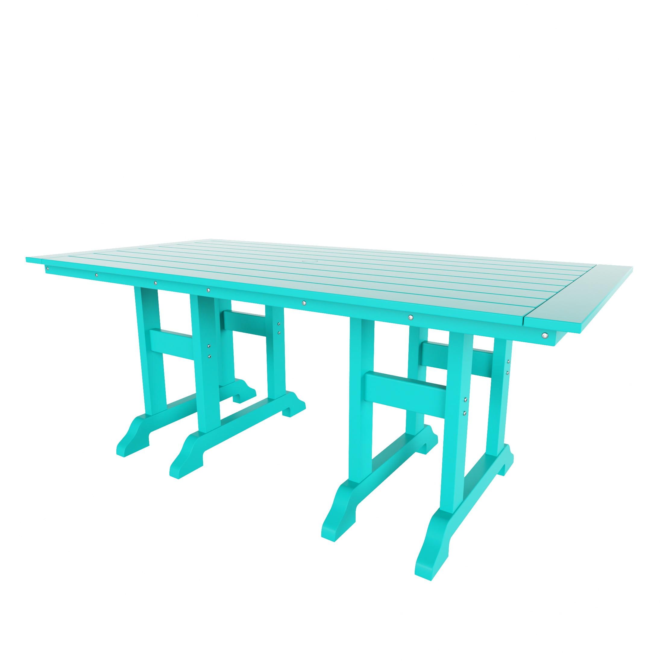 WestinTrends Malibu Outdoor Dining Table for 6, All Weather Poly Lumber Adirondack 71" Trestle Long Dining Table with Umbrella Hole, Turquoise