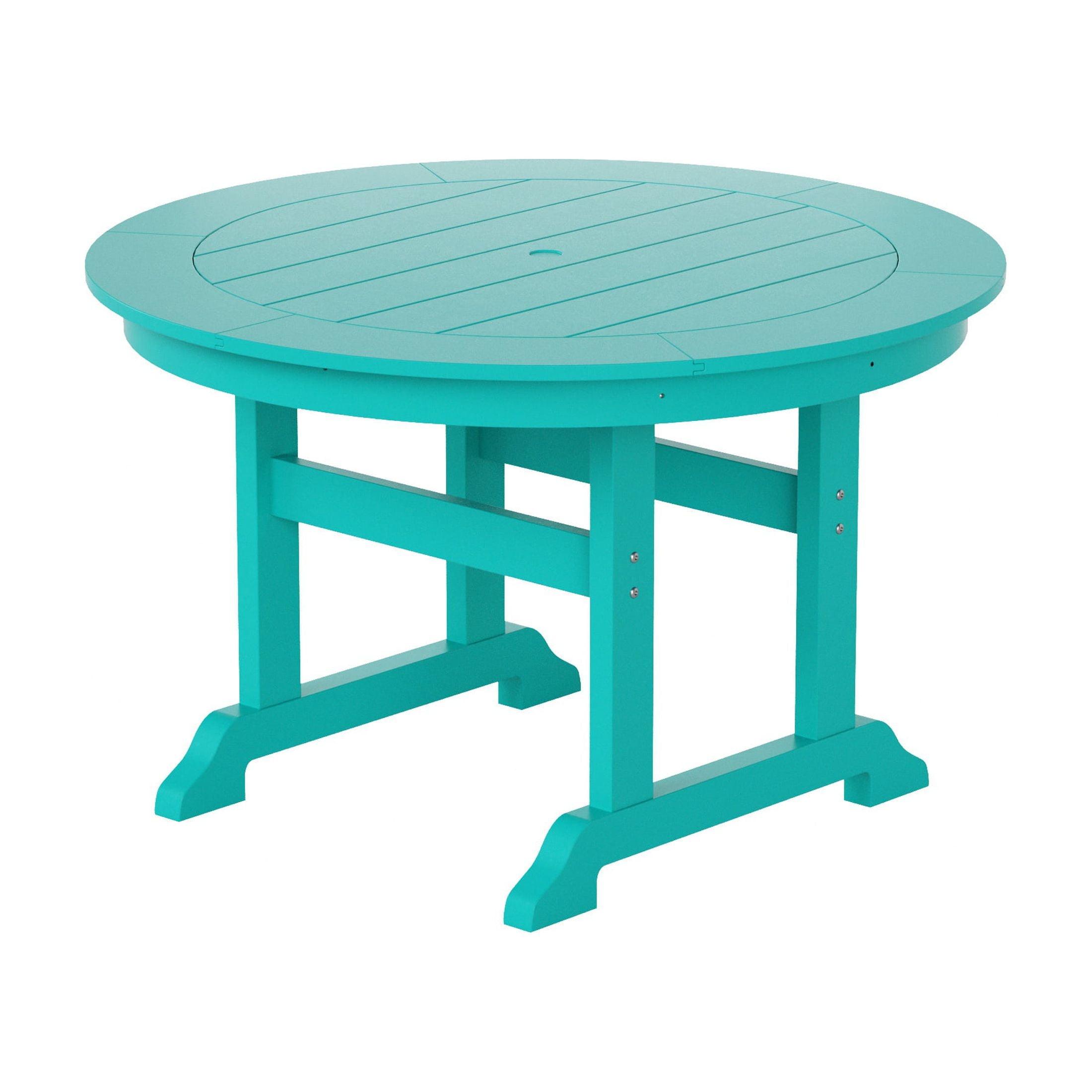 WestinTrends Malibu Patio Dining Table, All Weather Poly Lumber Adirondack 47" Trestle Round Outdoor Table with Umbrella Hole, Turquoise