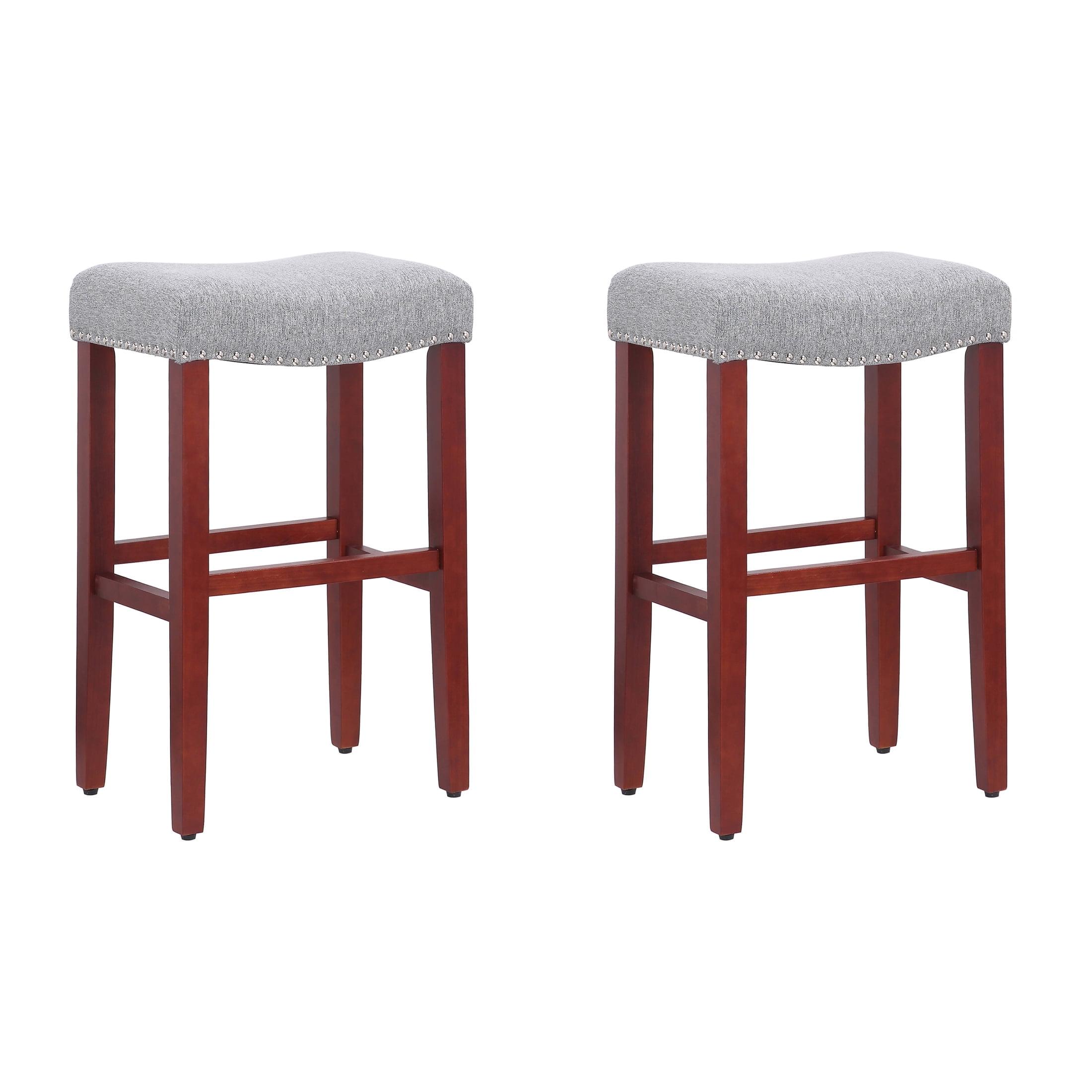 Modern Farmhouse 29" Gray Wood Upholstered Saddle Bar Stool - Set of 2