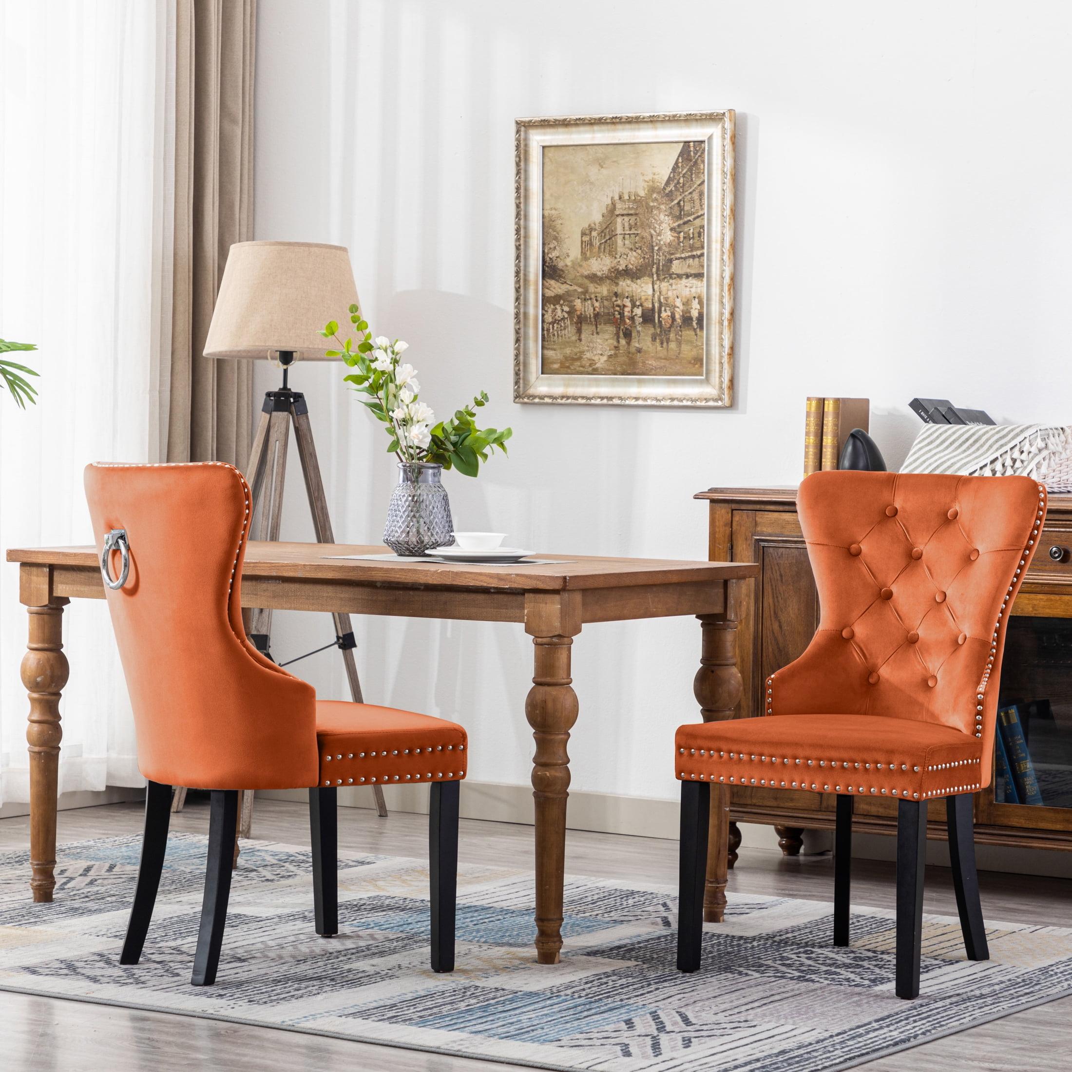WestinTrends  Velvet Upholstered Tufted Dining Chairs (Set of 2), Orange