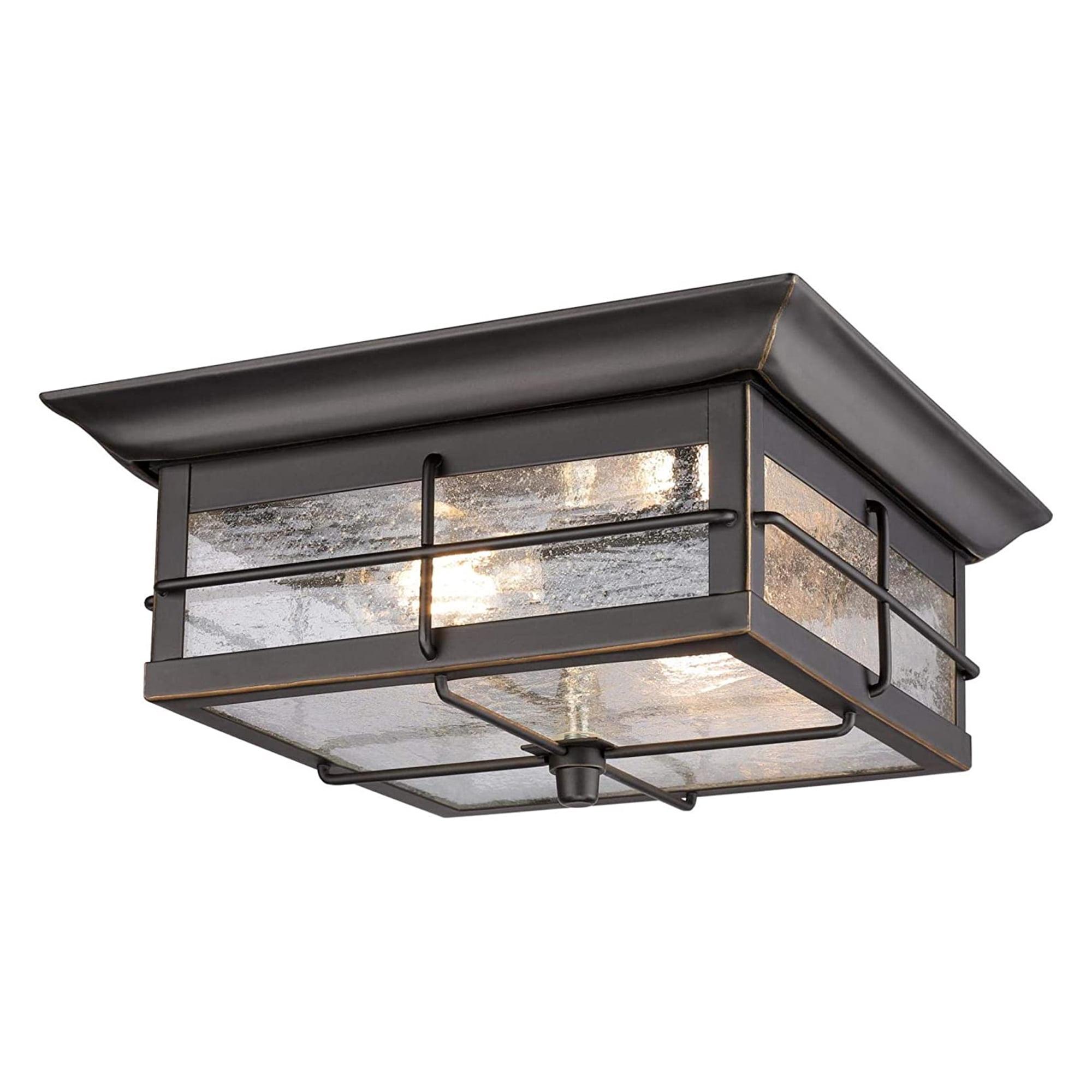 Orwell Matte Black and Bronze 11" Outdoor Flush Mount with Clear Seeded Glass