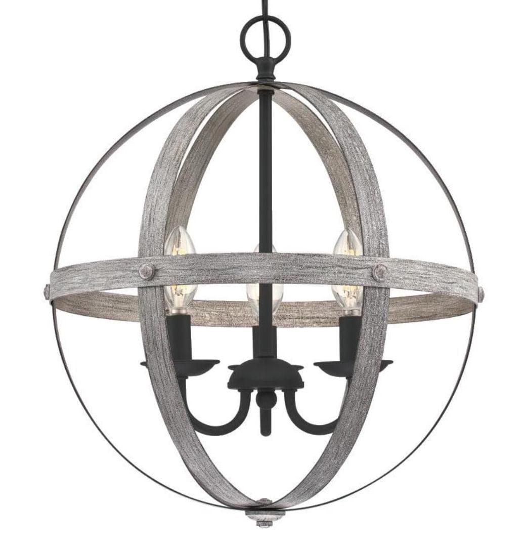 Stella Mira 15" Antique Ash and Matte Black Vintage-Industrial Chandelier