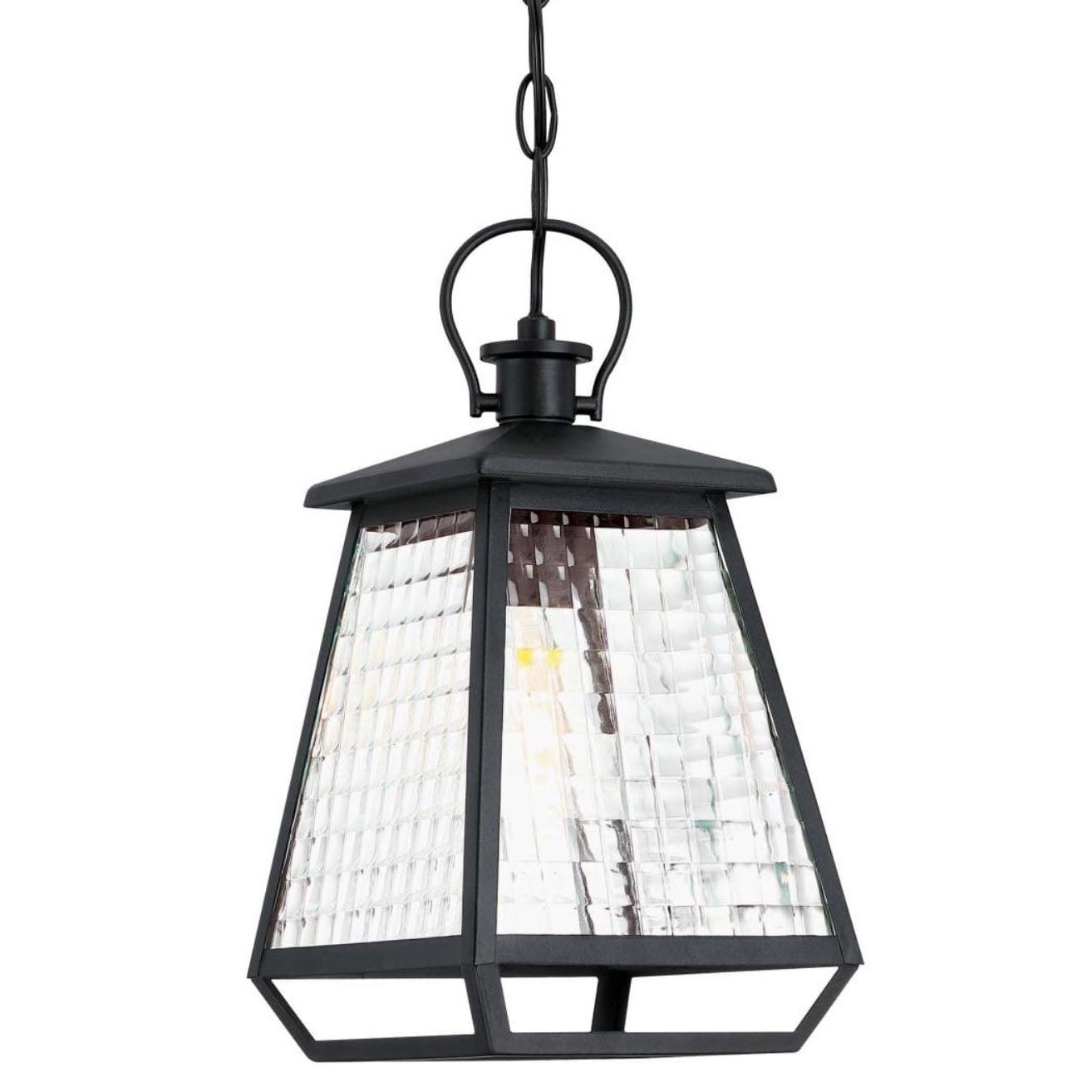 Aurelie Mini Black Outdoor Pendant Light with Clear Waffle Glass