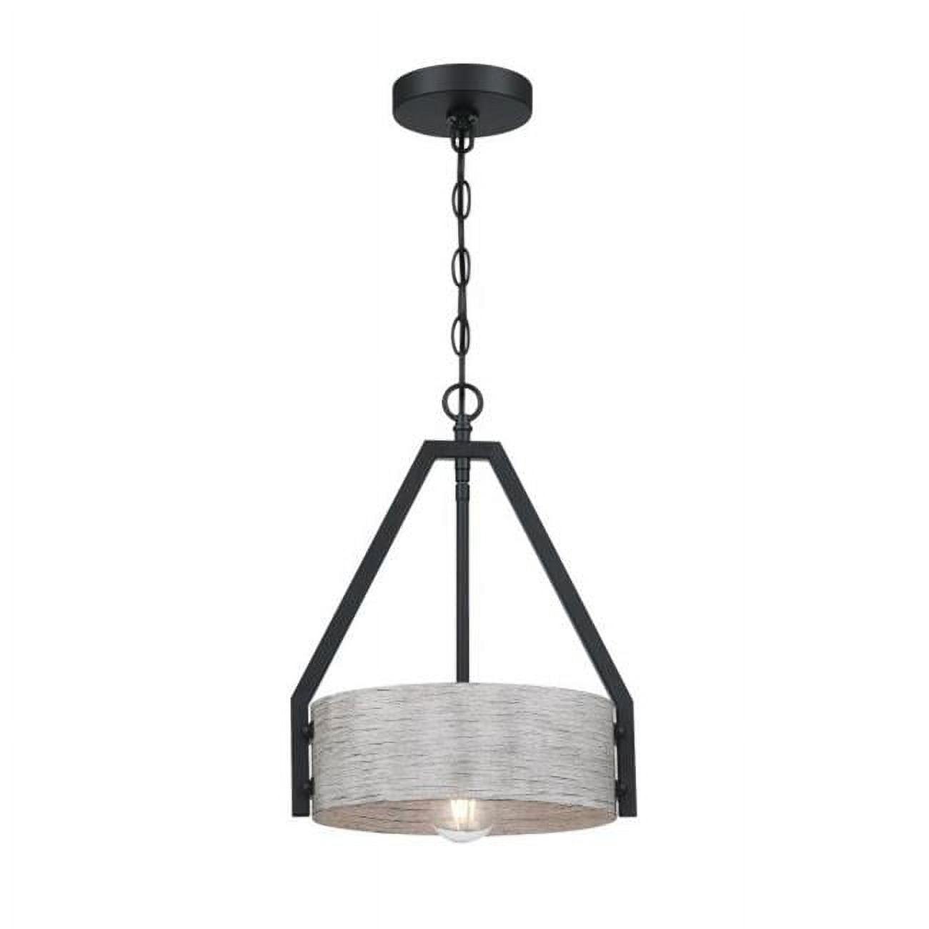 Callowhill 12" Matte Black & Antique Ash Wood Drum Pendant Light