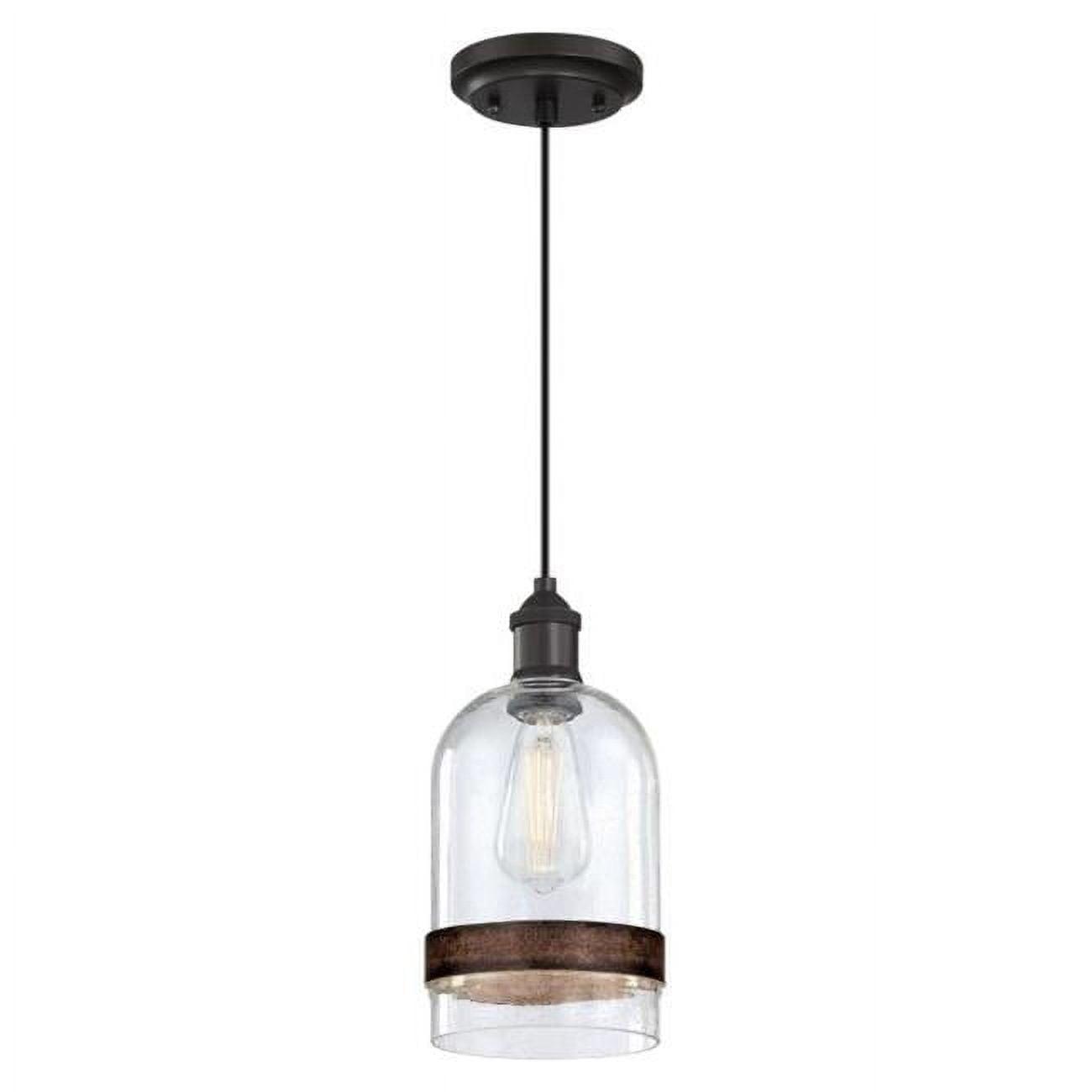 Tarrant Mini Pendant Light with Clear Seeded Glass and Barnwood Band