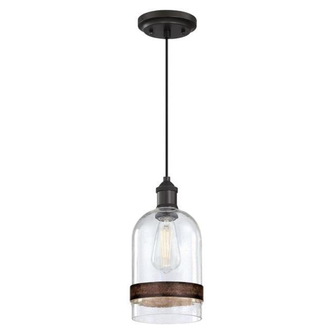 Westinghouse Lighting 6129800 Tarrant One Light Indoor Mini Pendant with Barnwood Band, Black-Bronze & Clear Seeded Glass
