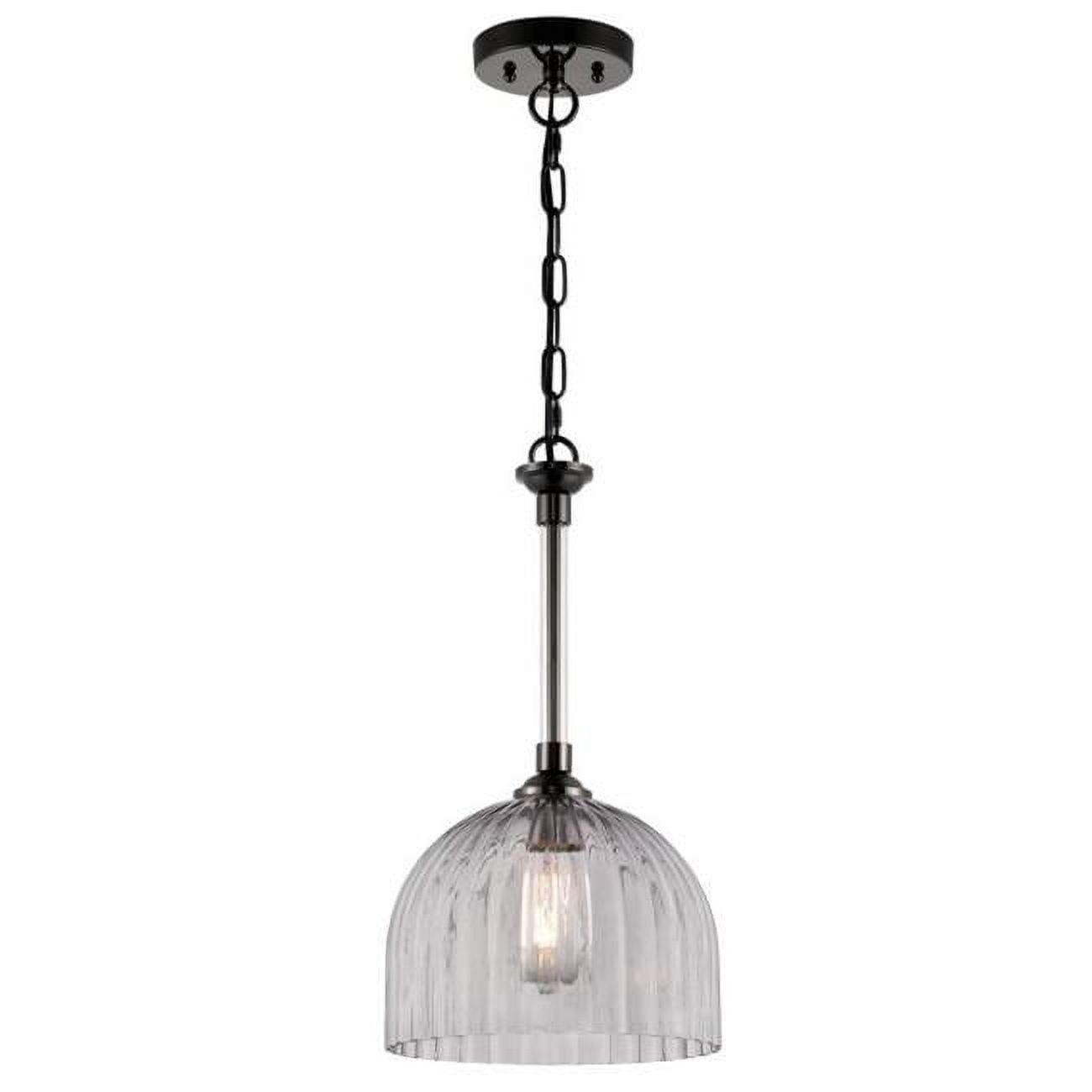 Camrose Mini Black Glass Bowl Pendant in Gun Metal Finish