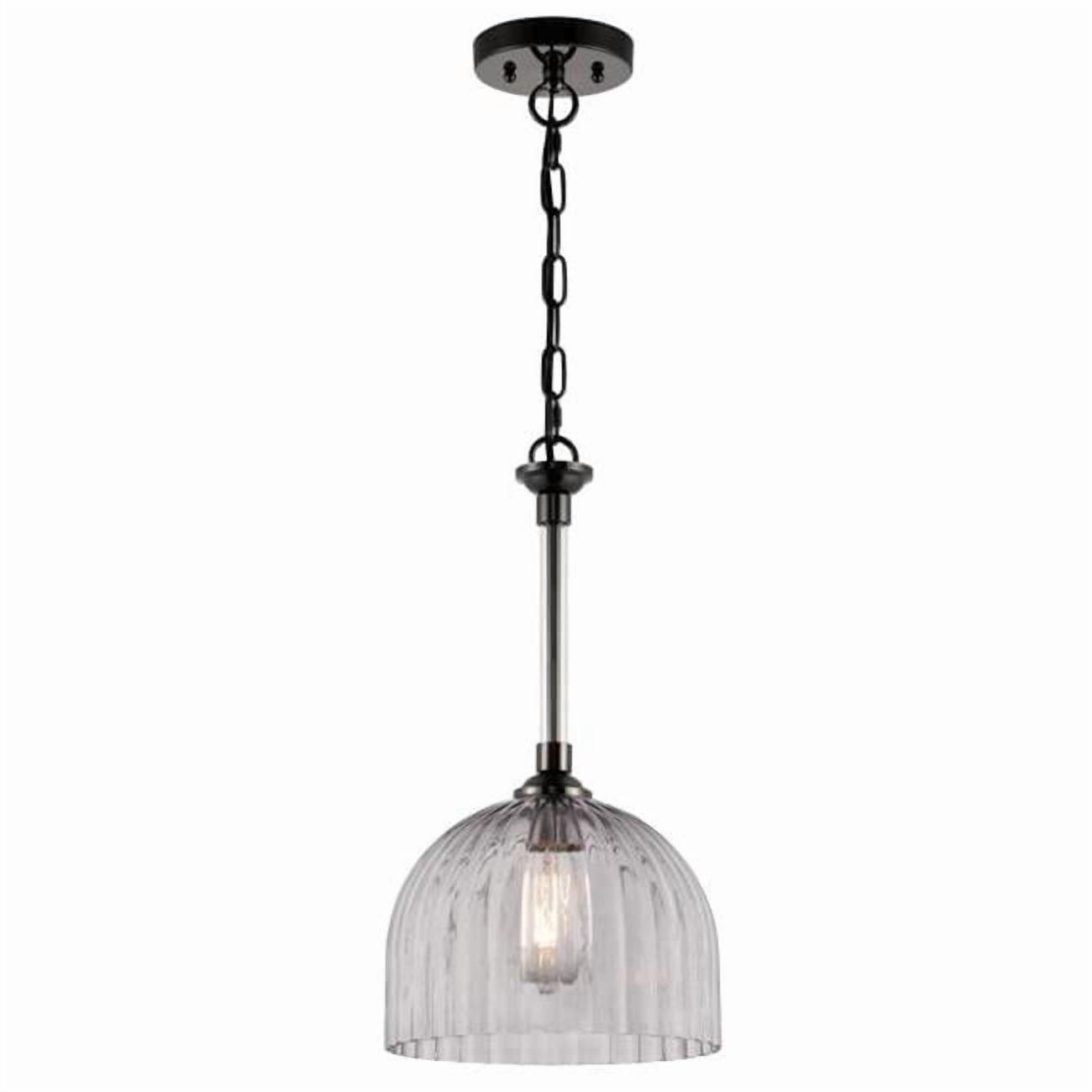 Westinghouse Lighting 6130300 Camrose One Light Indoor Pendant, Gun Metal & Smoke Grey Ribbed Glass