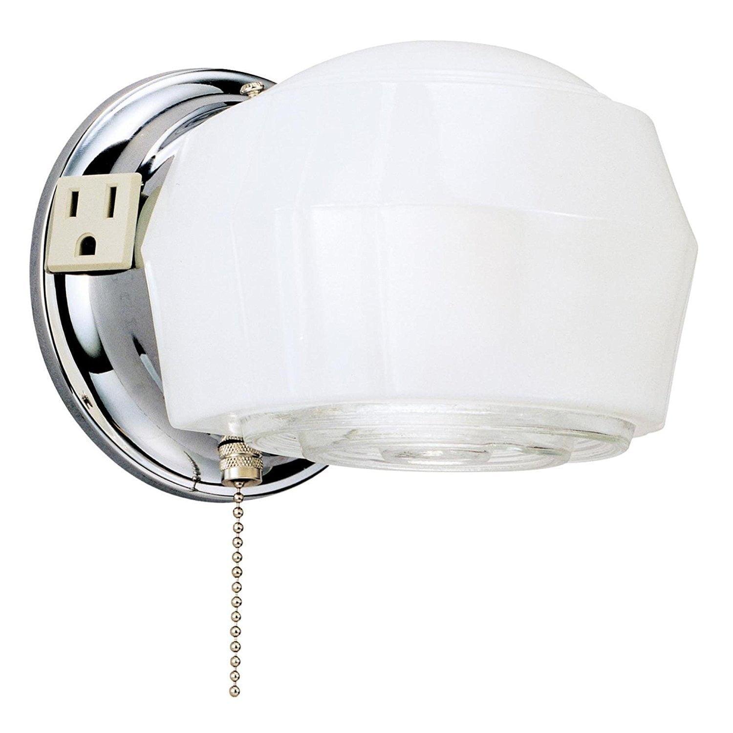 Chrome White Glass Wall Sconce with Pull Chain