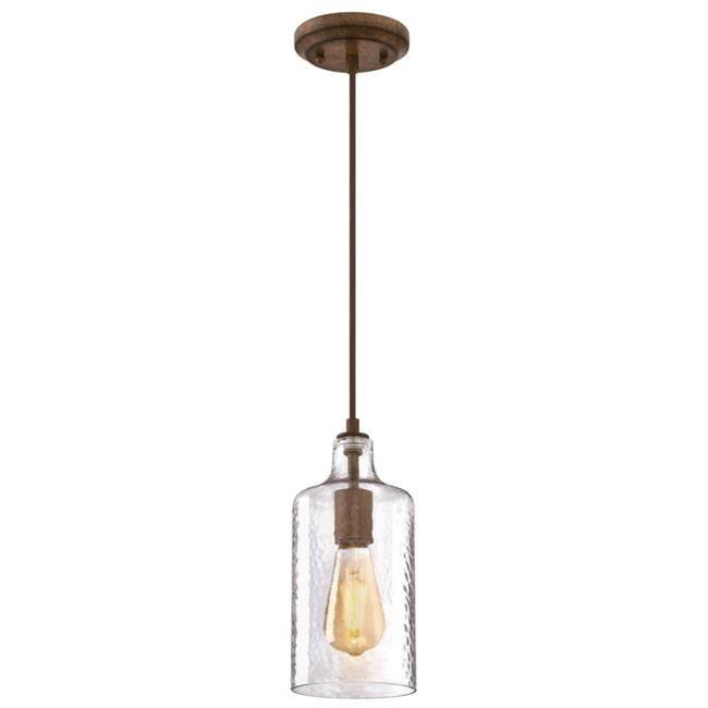 Mini Pendant with Clear Textured Glass - Barnwood