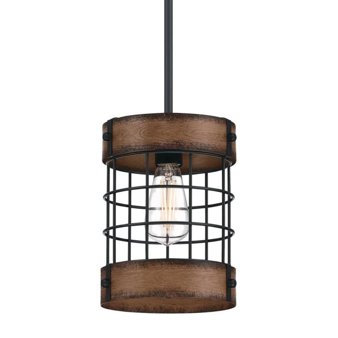 Westinghouse Lighting 6117900 Langston One-Light Indoor Pendant with Barnwood Accents, Matte Black