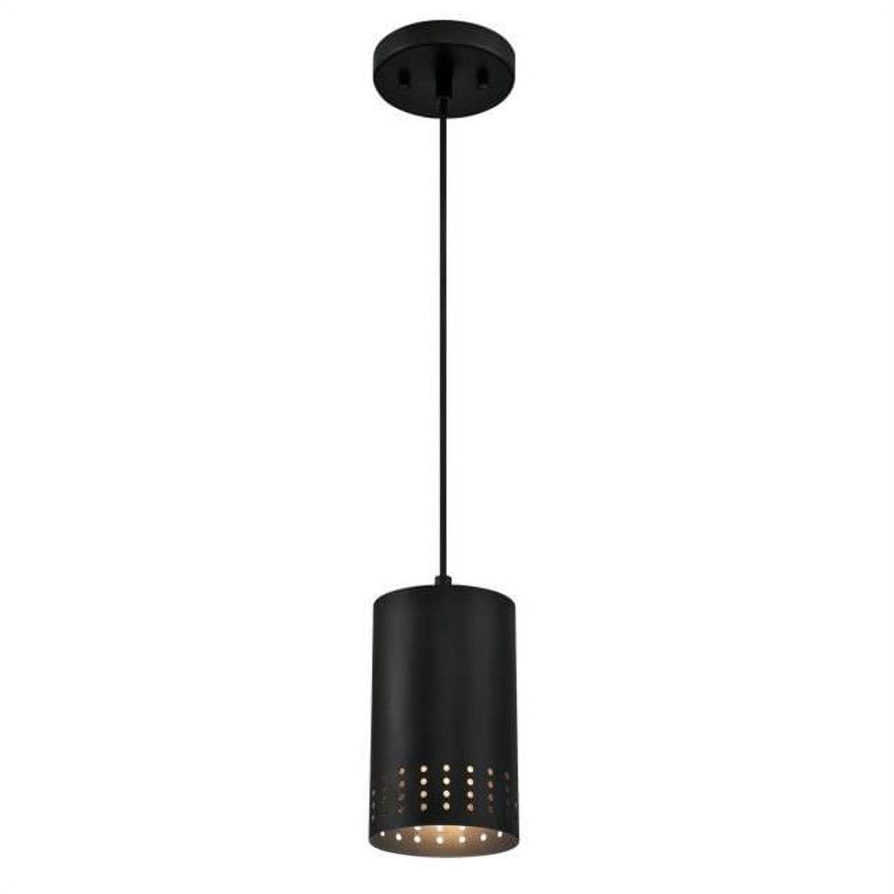 Phelps Mini Pendant Light with Perforated Metal Shade in Matte Black