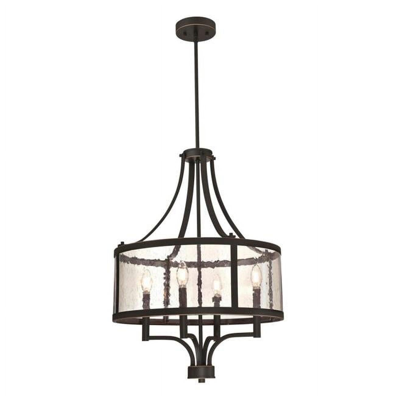 Elegant Bronze Drum Chandelier with Seeded Glass Highlights