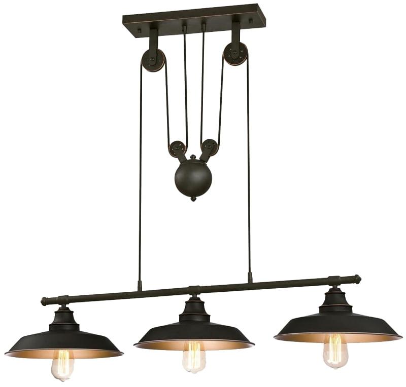 Westinghouse 6332500 Iron Hill Three-Light Indoor Island Pulley Pendant, Finish with Highlights and Metallic Interior, 3, Oil Rubbed Bronze/Bronze