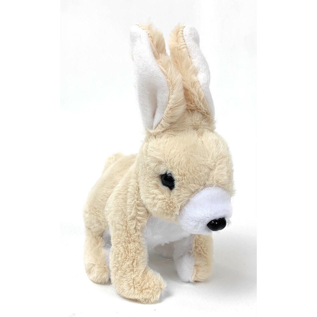 Lifelike Beige and White Plush Hopping Rabbit Toy