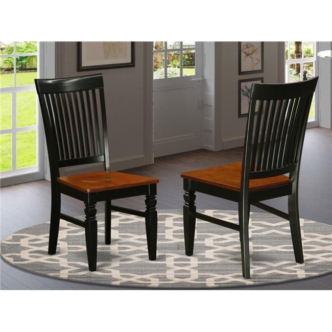 East West Furniture, Weston Dining Wood Seat Chair with Slatted Back in Black Finish, Set of 2