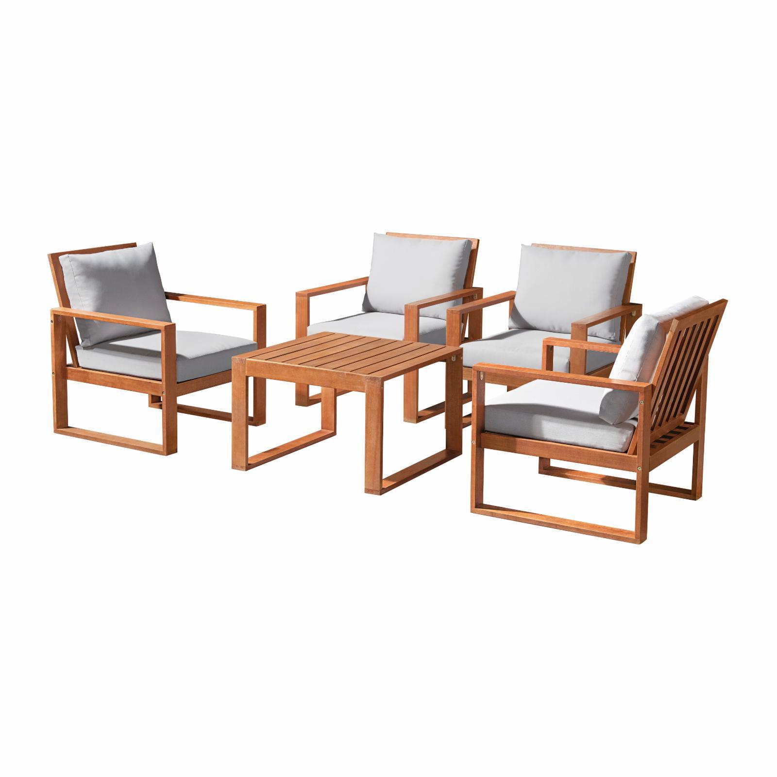 Weston 5-Piece Eucalyptus Wood Outdoor Set with Gray Cushions