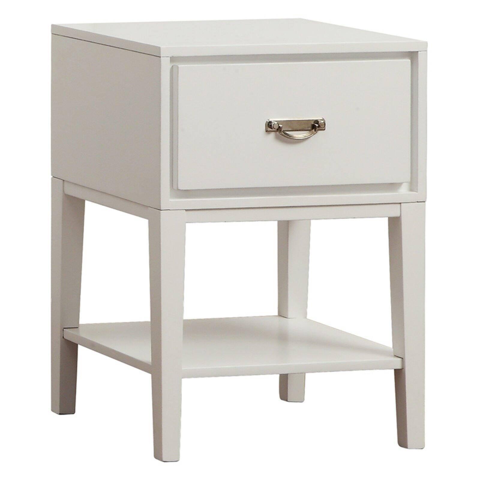 White Rectangular Wood End Table with Storage Drawer