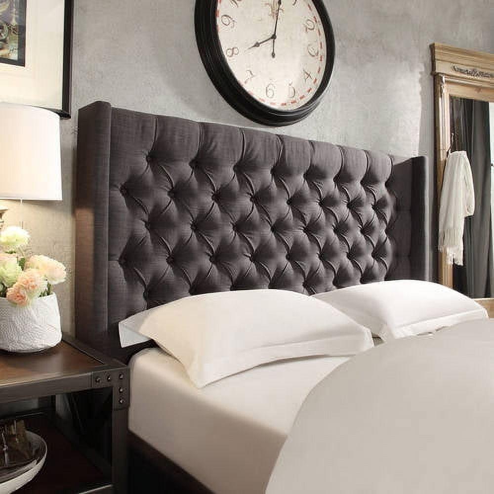 Weston Home Melford Wingback Tufted Linen King Headboard, Dark Grey Finish