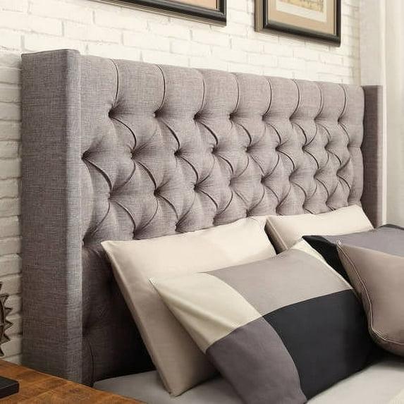 Weston Home Melford Wingback Tufted Linen King Headboard, Grey Finish