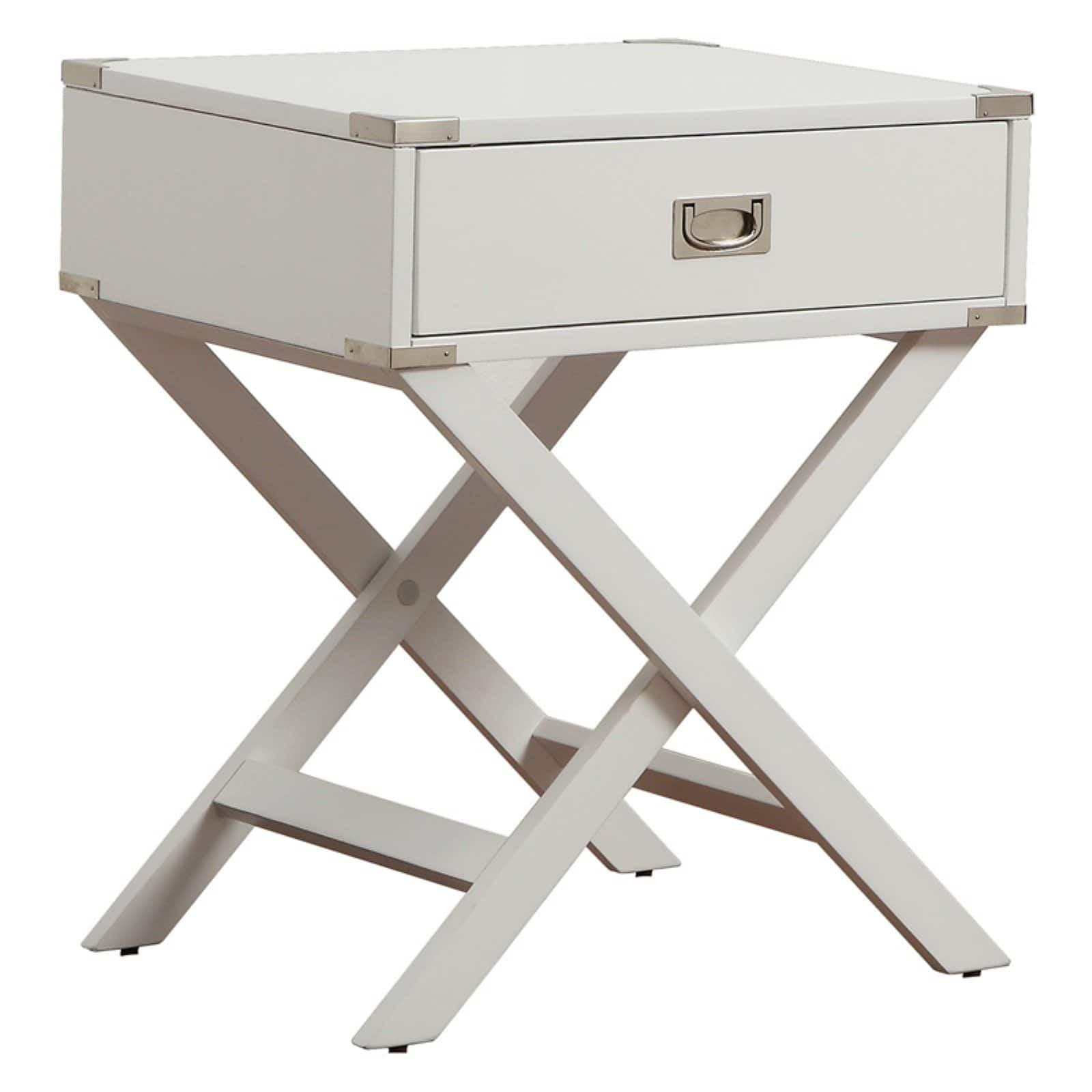 Weston Home Modern End Table with X-Base Legs and Drawer, White