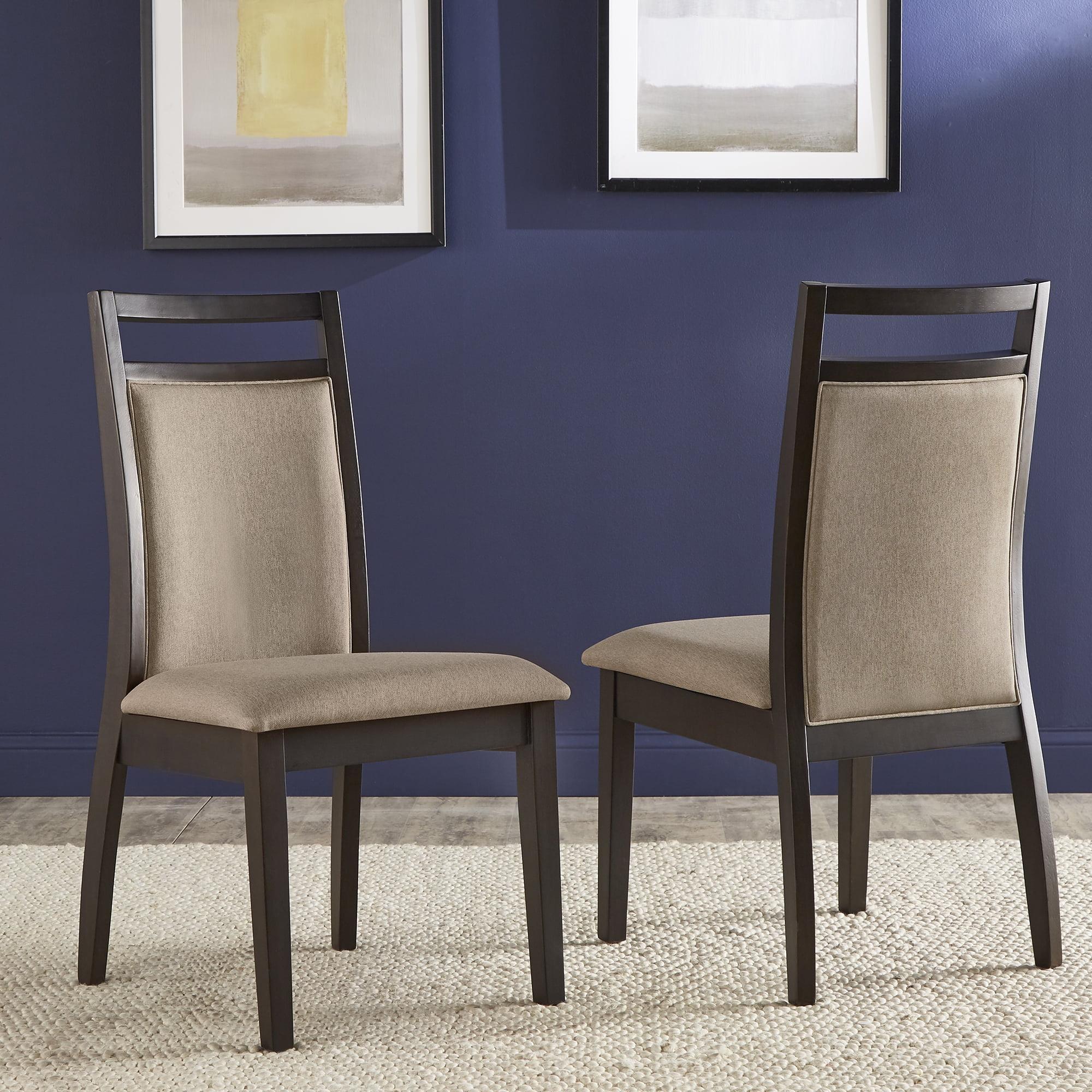 Gray Linen Upholstered Dining Chair Set with Espresso Wood Frame