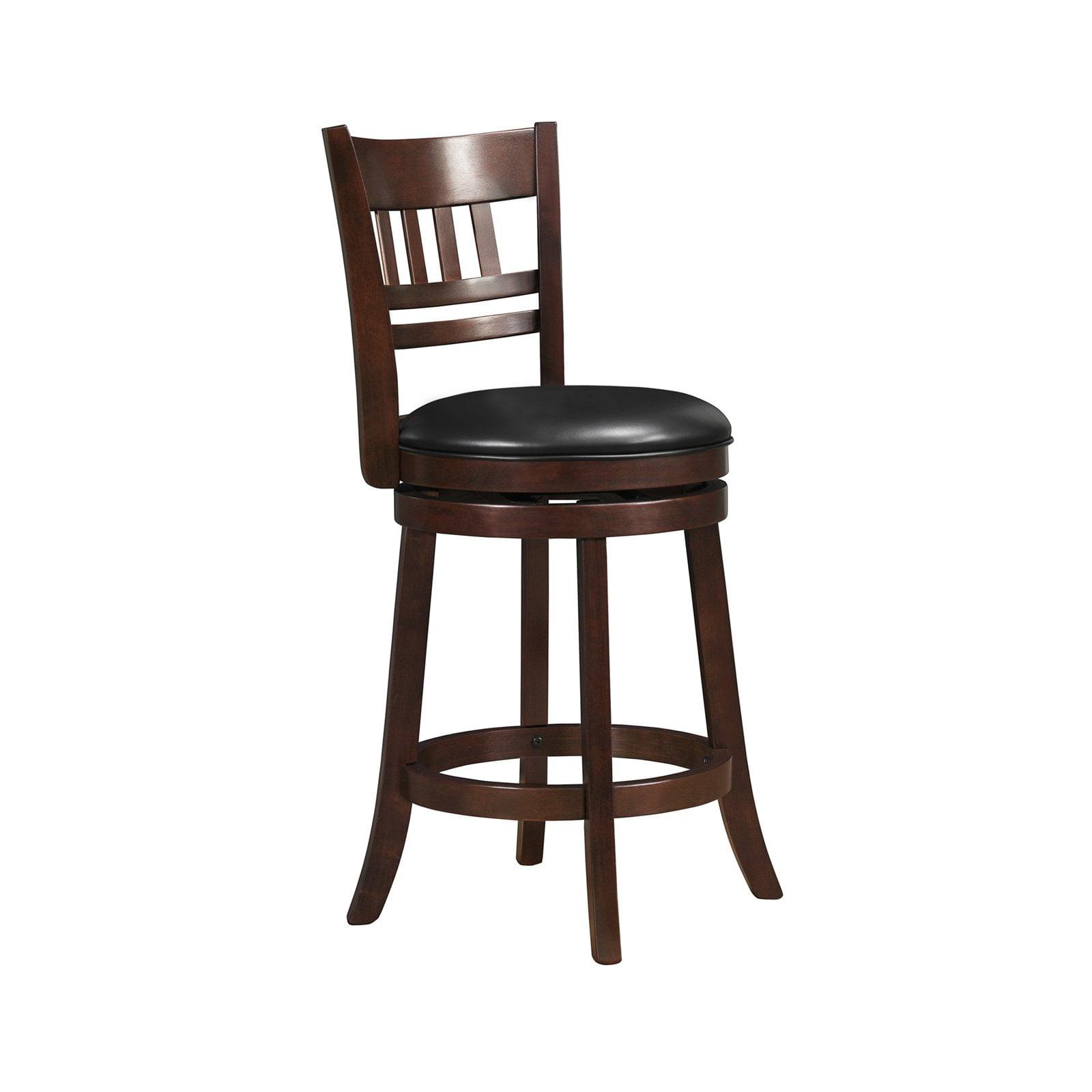 Cherry Wood Swivel Counter Stool with Black Faux Leather