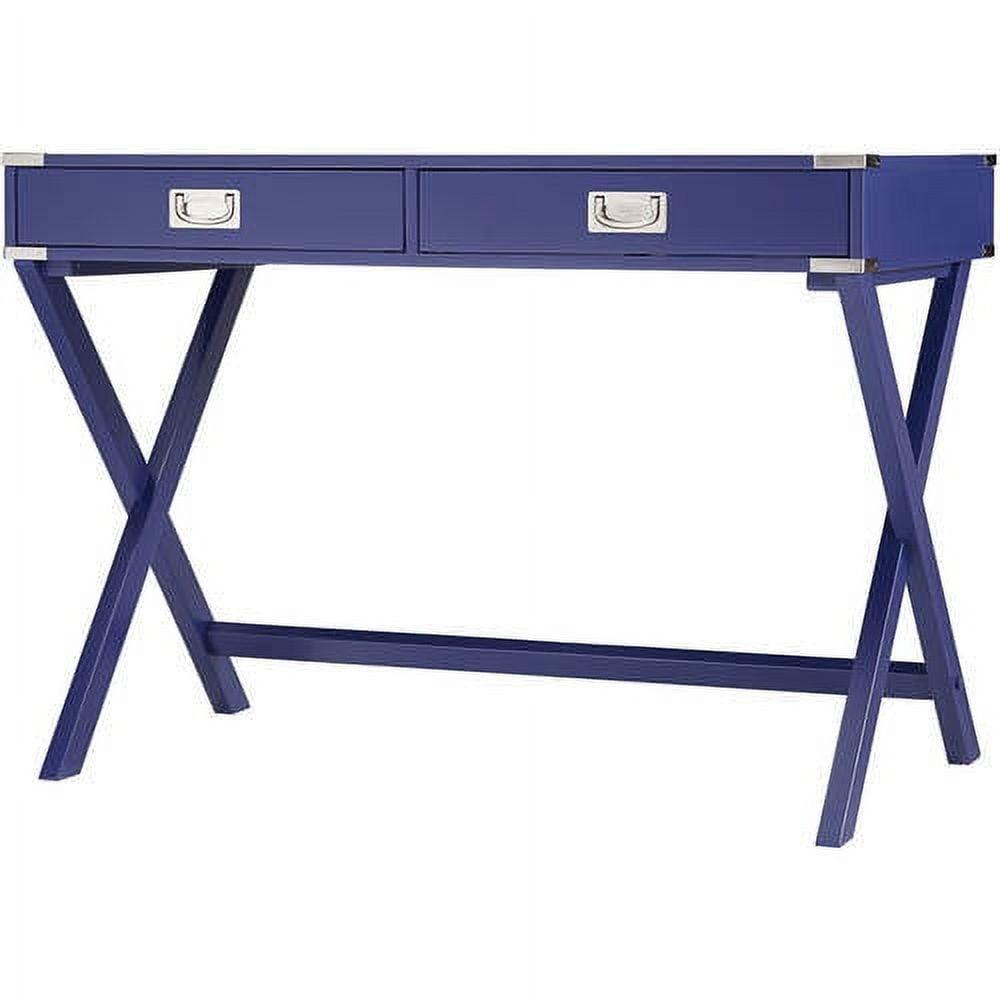 Weston Home Wood X-Base Campaign Writing Desk with Drawers, Twilight Blue