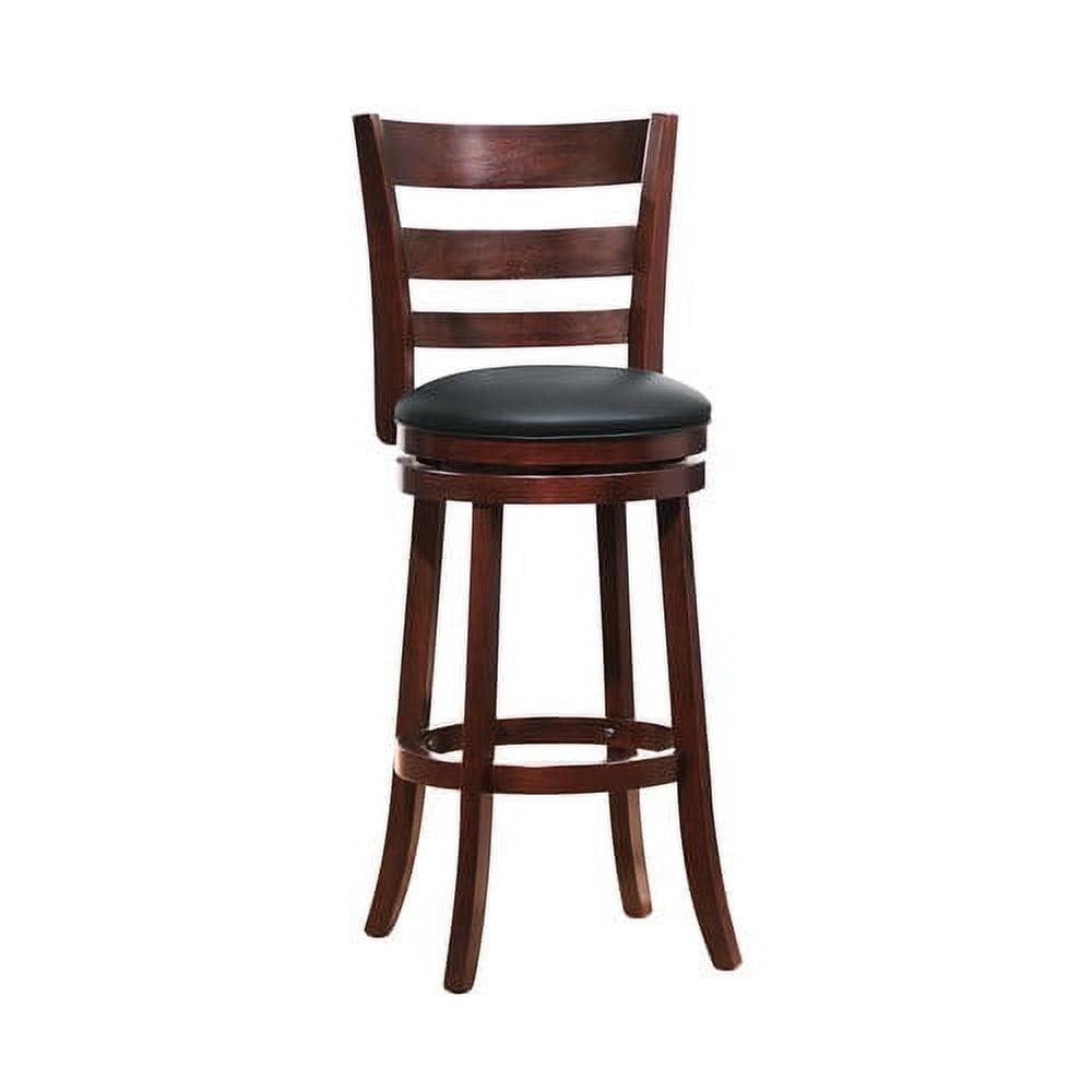 Cherry Wood Swivel Bar Stool with Black Leather Seat