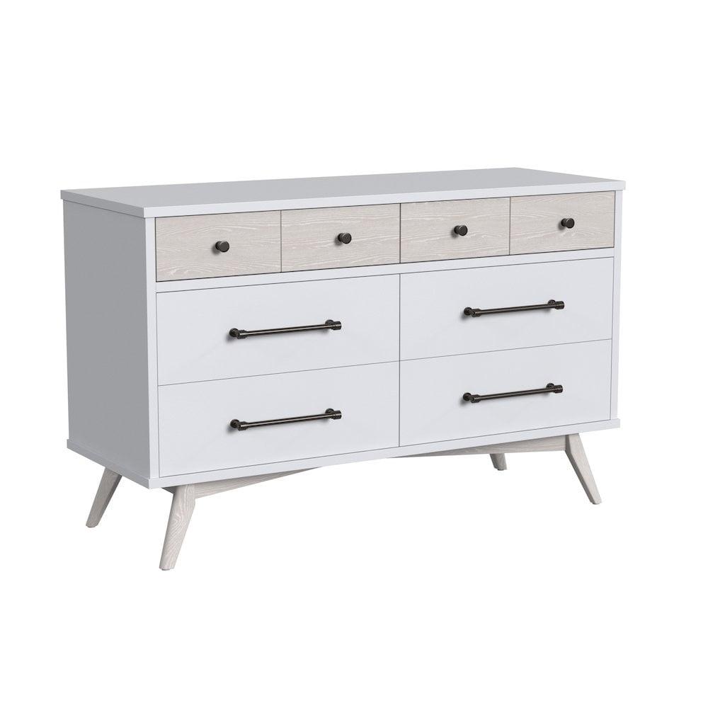 White and Ash Linen Double Dresser with Dovetail Drawers