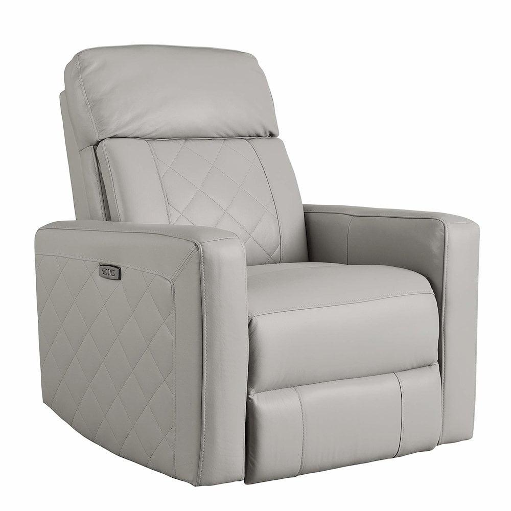 Westwood Design Soho Wood Leather Power-USB Glider Recliner in Cloud Gray