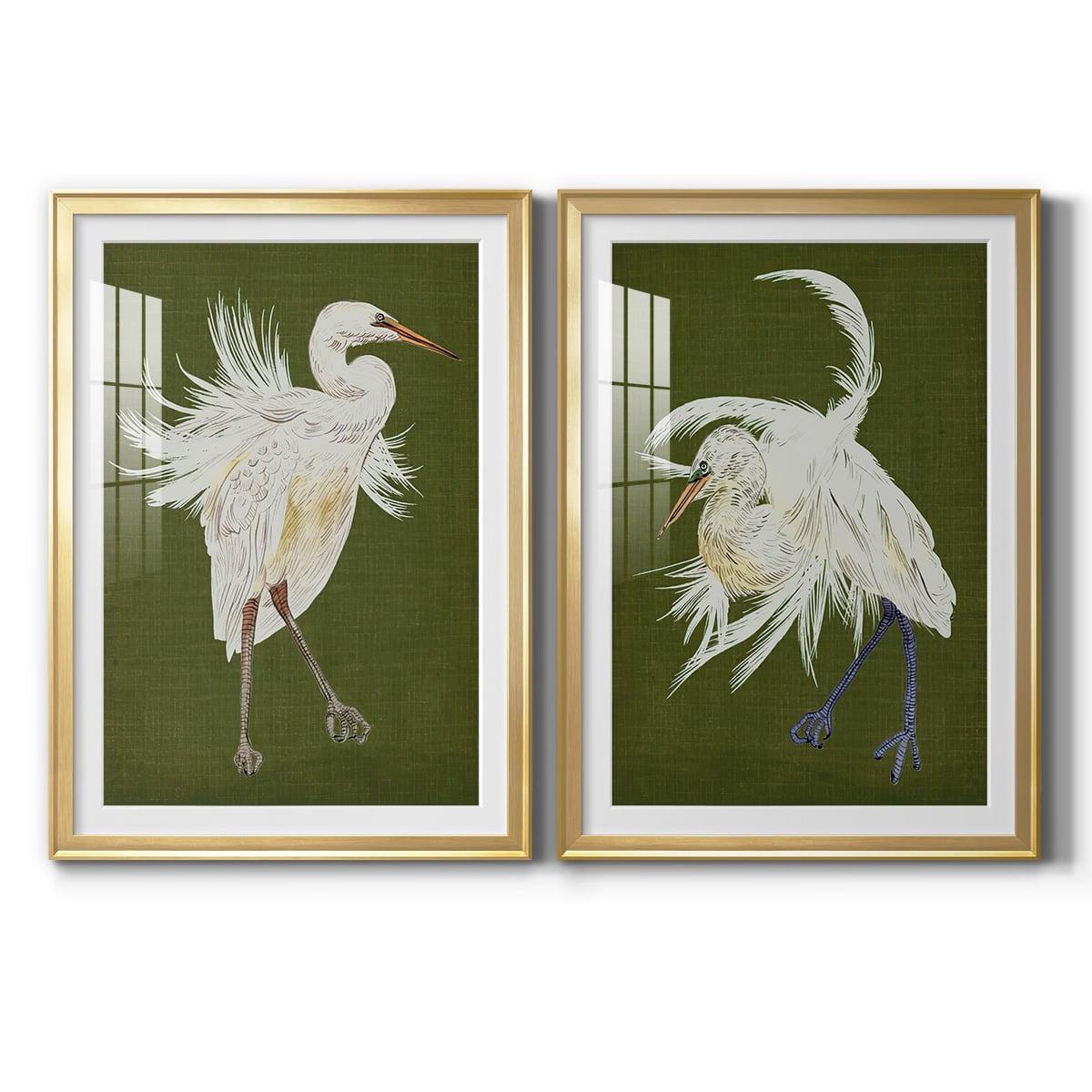 Gold Framed Heron Plumage Abstract Graphic Print Set