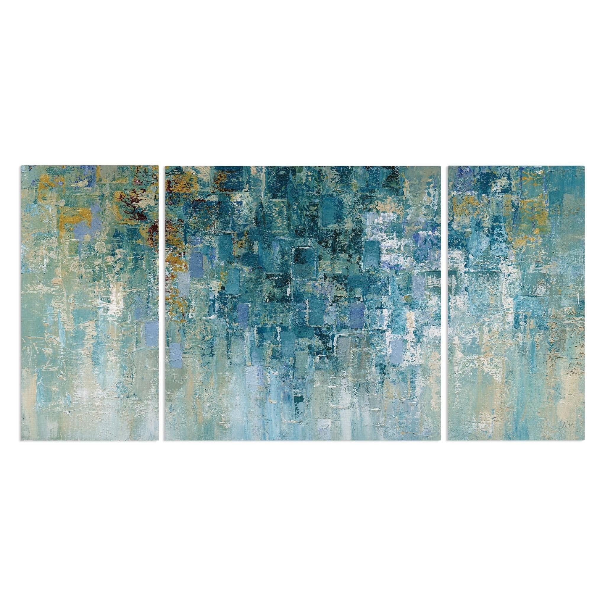 Abstract Blue and Teal Multi-Panel Canvas Art 24x48