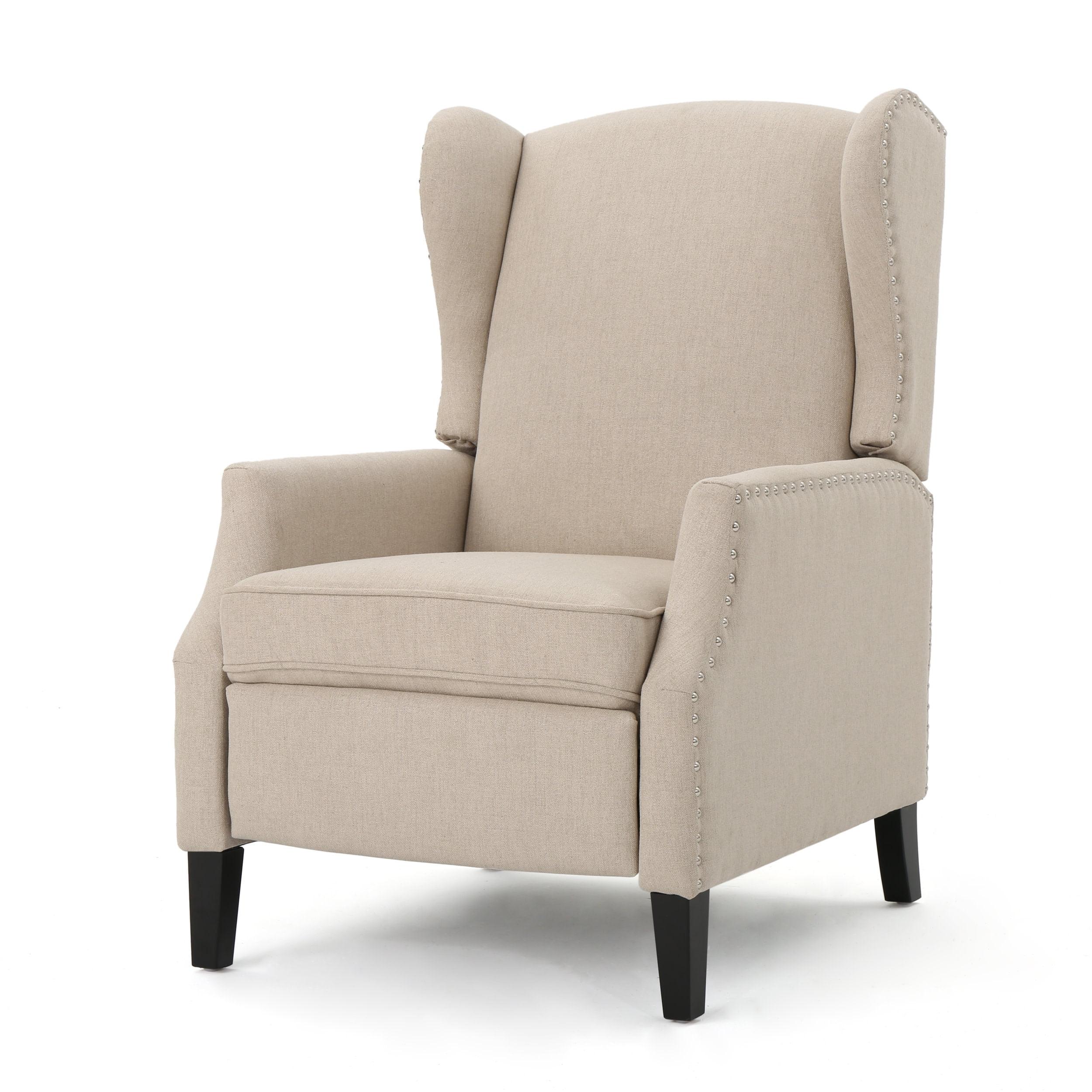 GDFStudio Weyland Contemporary Fabric Wingback Pushback Recliner with Nailhead Accents, Wheat
