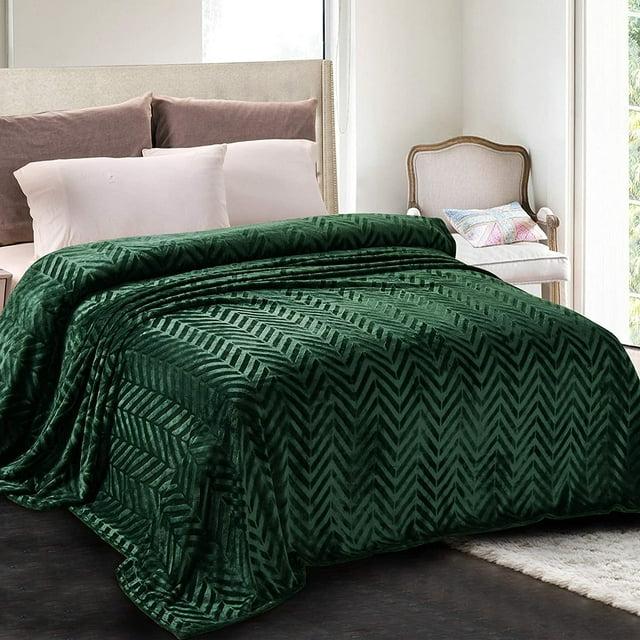 Whale Flotilla Flannel Fleece Queen Size(90x90 Inch) Lightweight Bed Blanket, Soft Velvet Bedspread Plush Fluffy Coverlet Palm Leaf Design Decorative Blanket for All Seasons, Dark Green…