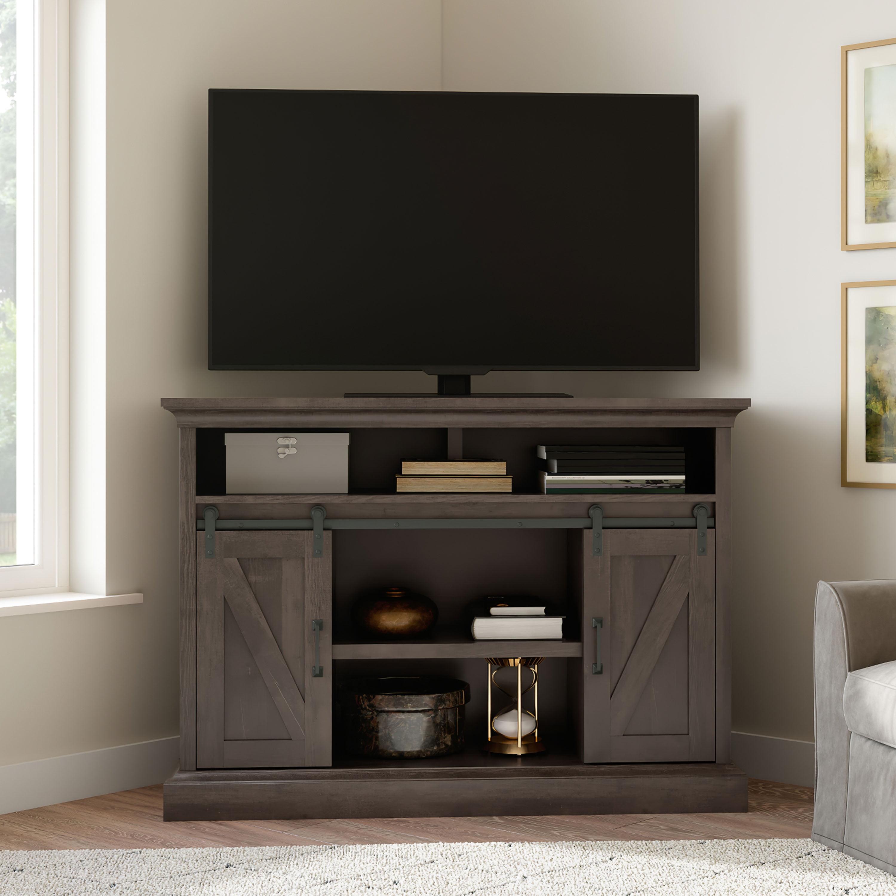 Whalen Furniture Allston Barn Door Corner TV Stand for TVs up to 55", Brown