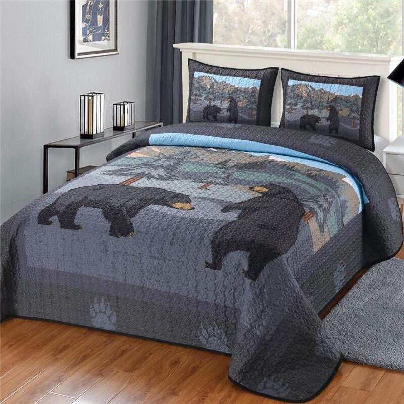 De Leon Collections What Up Bears Whimsical Black Bear Woodland Forest Mountain Themed Decorative Quilt Bedding Set