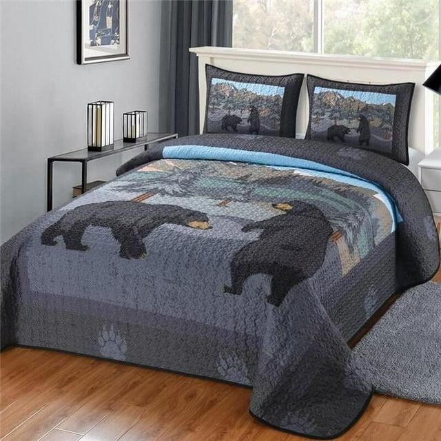De Leon Collections What Up Bears Whimsical Black Bear Woodland Forest Mountain Themed Decorative Quilt Bedding Set