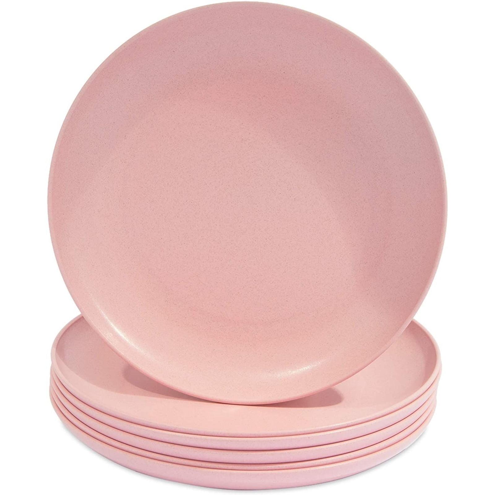 Okuna Outpost Set of 6 Pink Unbreakable Wheat Straw Cereal Dinner Plates Set for Kids, 8 In