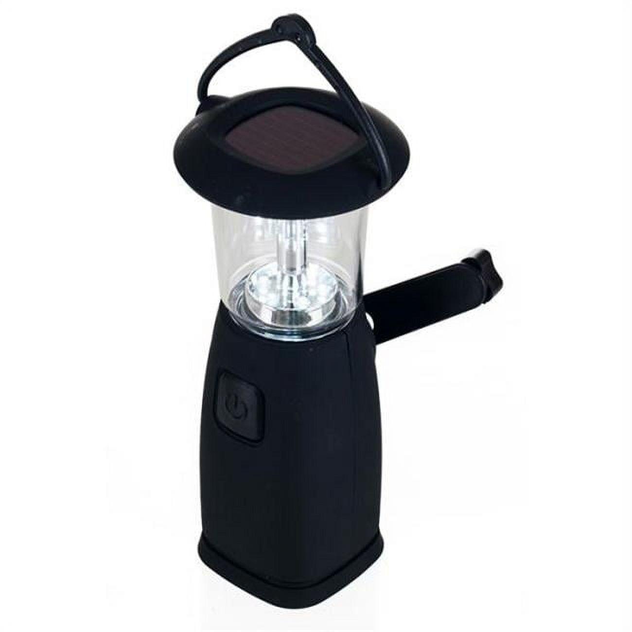 Black Solar-Powered LED Camping Lantern with Hand Crank