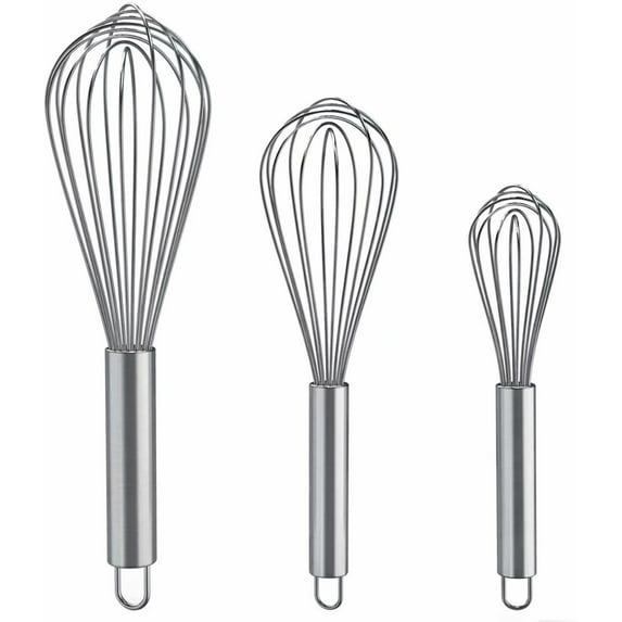 3Pcs 304 Stainless Steel Whisk Set, Professional Balloon Whisks for Kitchen Cooking, Perfect For Blending, Whisking, Baking, Beating, (8" +10"+ 12")