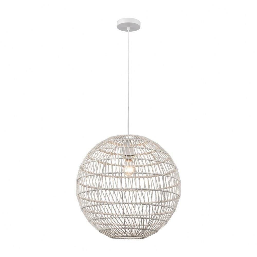 White Metal and Rope Globe Pendant Light