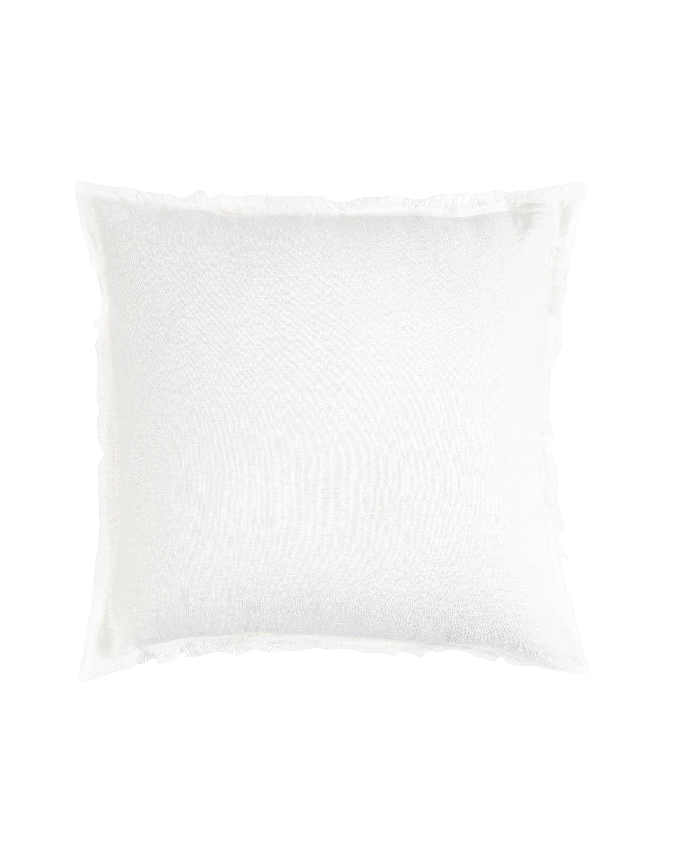 White Fringe Linen Lumbar Throw Pillow with Down Insert