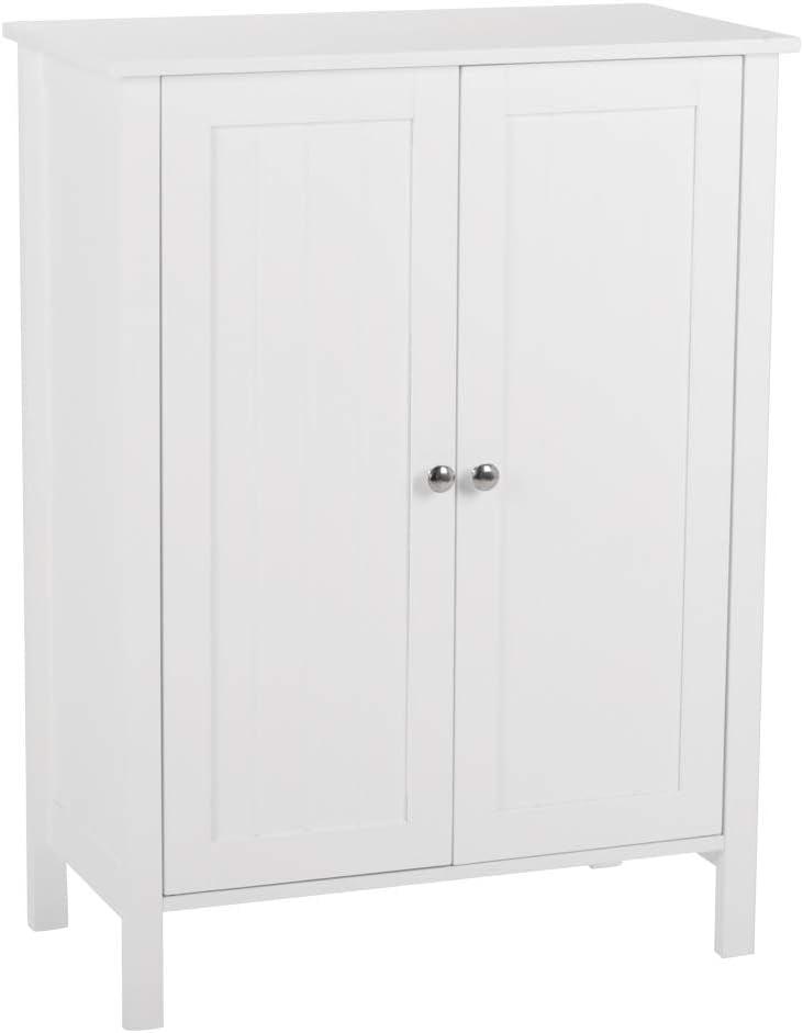 ZENY White Wooden 2 Door Bathroom Cabinet Storage with 3 Shelves Free Standing